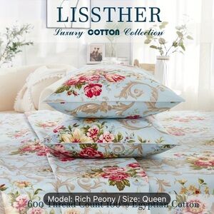 Lissther Rich Peony pattern on Egyptian Cotton3 piece duvet Set - Queen